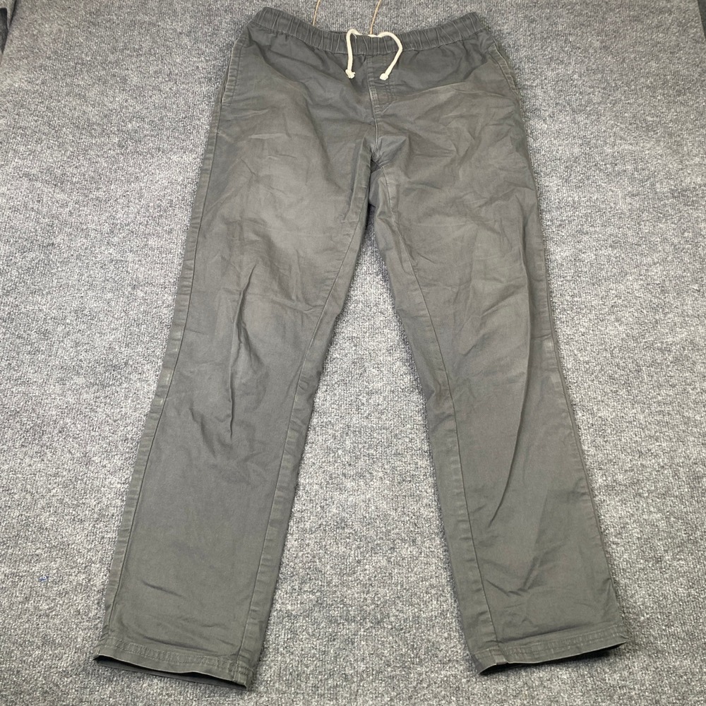Pact Mens Organic Cotton Elastic Waist Drawstring Pants Charcoal Grey Size Large